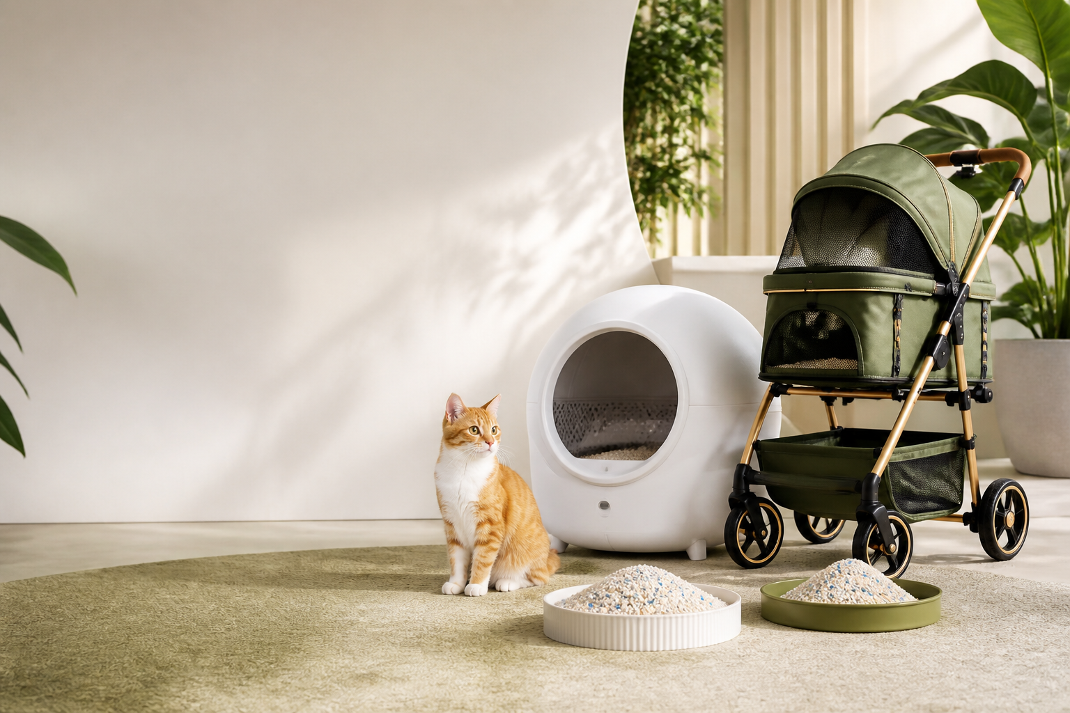 Xinzhanshi Pet product range including cat litter box and pet stroller